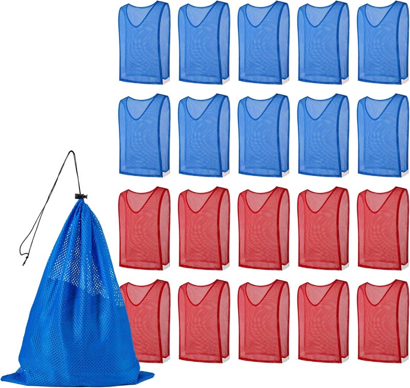 GSI Youth & Kids Pinnies with Velcro - Adjustable, Breathable, Lightweight Pinnies for Sports & Scrimmage Vests for Soccer/Basketball (10 Red, 10 Blue) - Includes Carry Bag - Image 2